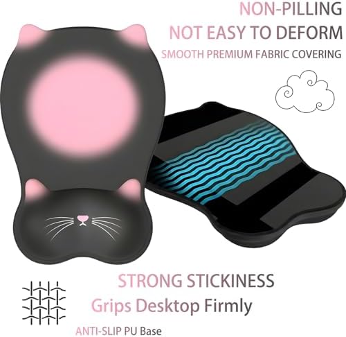 Gel Mouse Pad with Wrist Rest for Mouse Ergonomic Cat Mouse Wrist Rest Non-Slip Silicone Cute Mousepad with Wrist Support for Computer Desk Gaming Laptop Home Office Desk Accessories Black Pink