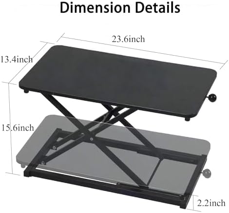 Height Adjustable Standing Desk Converter Keyboard Riser 23.6 Inch Black