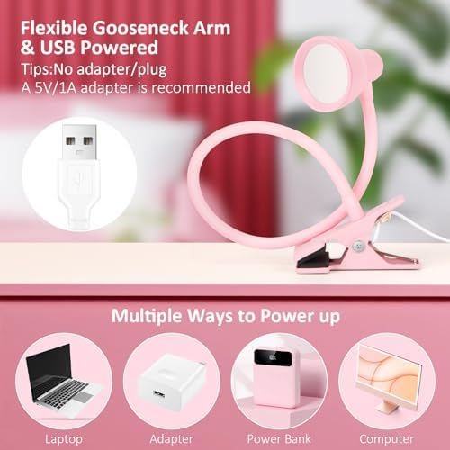 LiFMIRA Pink Small Desk Lamp Clip on LED Reading Light for Bed
