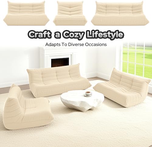 HABUTWAY Bean Bag Chairs Fireside Lazy Floor Sofa,3 Seater,Khaki