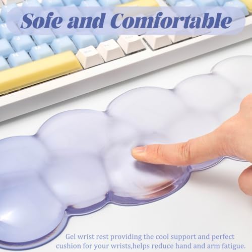 Gel Keyboard Wrist Rest Cloud Set, Clear Ergonomic Wrist Support and Arm Support Keyboard Rest for Typing Pain Relief, with Non-Slip Soft Washable Wrist Rest(Blue White)