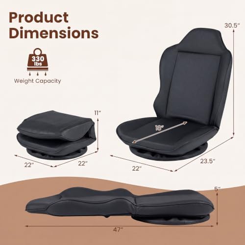 KOMFOTT 360° Swivel Floor Gaming Chair with Adjustable Backrest (Black)