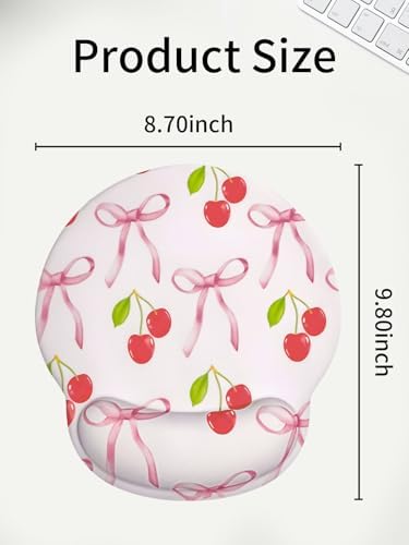 Seorsok Ribbon Bow Cherry Mouse Pad with Gel Wrist Support Mouse Pad,Ergonomic Aesthetic,Comfort Mousepad for Office Work Computer,Pain Relief Mousepad with Non-Slip Silicone Base,Bow&Red Cherry