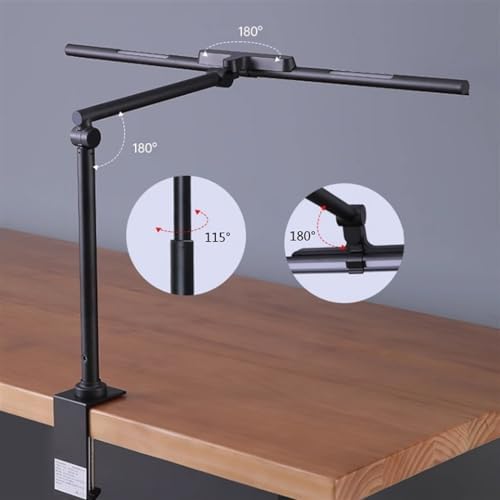 Eye-care Study Lamp, LED Desk Lamp with Clamp, Double Head Eye Protection Desk Lamp with Auto Shut-Off Timer, 5 Color Modes & Stepless Dimming, for Reading Study Workbench ,LED Table Lamp(Black)