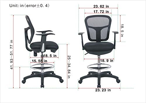 OfficeFactor Drafting Chair Tall Office Chair with Arms Executive Ergonomic Standing Desk Chair with Anti Scratch Wheels and Footrest
