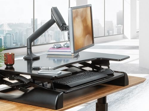 Monoprice Single Monitor Adjustable Gas Spring Desk Mount - Black, Supports Up to 34 inch Monitors, 19.8 LBS Display Weight, Smooth Full-Motion Black - Workstream Collection
