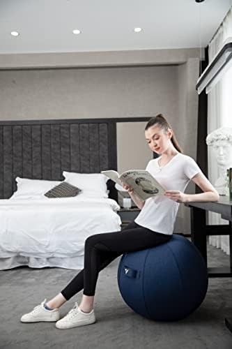 Sitting Ball Chair for Office and Home, Pilates Exercise Yoga Ball with Cover for Balance, Stability and Fitness, Ergonomic Posture Exercise Ball Seat with Handle and Pump