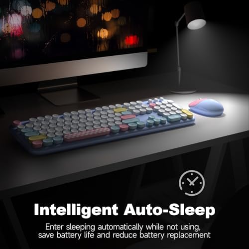 Wireless Keyboard and Mouse Combo, 2.4G Retro Typewriter Keyboard with Number Pad and Cute Ambidextrous Wireless Mouse for Computer Laptop
