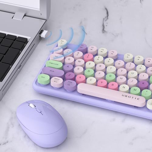 UBOTIE Colorful Wireless Keyboard and Mouse Combo (Purple-Colorful)