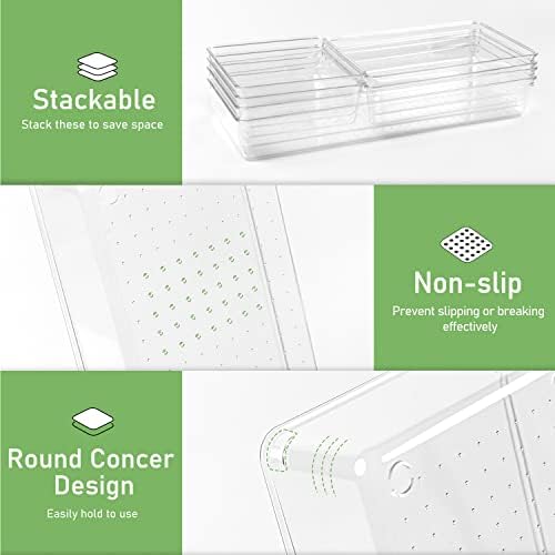 6 PCS Clear Plastic Drawer Organizer, Large 15" X 6" 3-Size Acrylic Stackable Kitchen Drawer Storage Tray, Bathroom Drawer Organizer Trays, Storage bins for Cosmetics Bathroom Kitchen Office