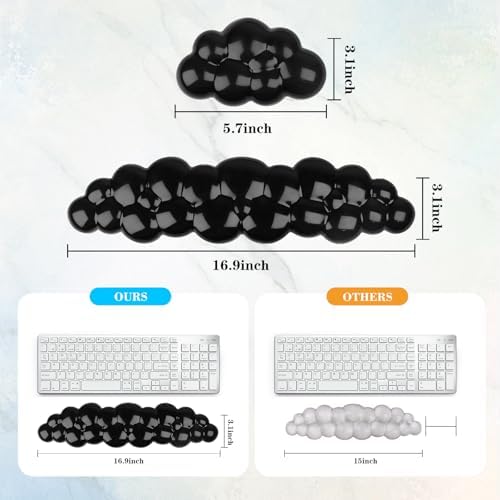 Gel Cloud Keyboard and Mouse Wrist Rest, Cute Wrist Support and Arm Support Keyboard Rest for Keyboard and Mouse Typing Pain Relief，Suitable for Office/Computer/Laptop/Gaming (Transparent Black)