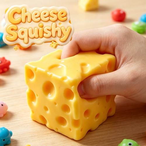 Cheese Squishy Stress Relief Original Sensory Food Squishy Stress Relief Fidget Toy Stress Balls for Adults (Yellow-2PCS)