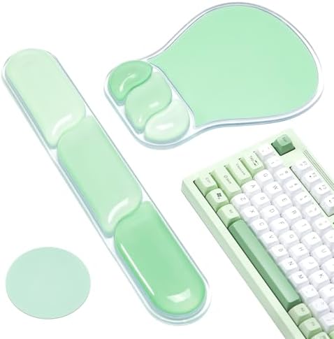 Ospelelf Mouse Pad with Wrist Rest Set Gel Ergonomic Keyboard Wrist Support Anti-Slip Rubber Bottom Office Women Desk Accessories for Computer, Laptop and Gaming, Green