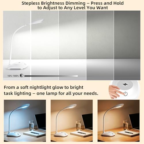 Desk Lamp with Wireless Charger College Dorm Home Office Bedside White