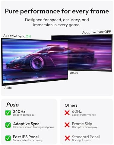 Pixio PX279 Wave 27 inch 240Hz Refresh Rate FHD 1080p Resolution Fast IPS Panel 1ms GTG Response Time Gaming Monitor with Adaptive Sync