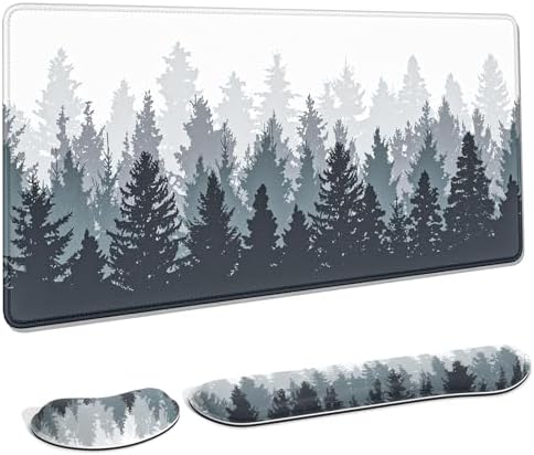 Auhoahsil Large Mouse Pad with Wrist Rests for Keyboard & Mouse, Thick Soft Ergonomic Memory Foam Wrist Supports, Big & Long Desk Mat 35.5 x 15.7 in, for Office Gaming Computer, Misty Forest