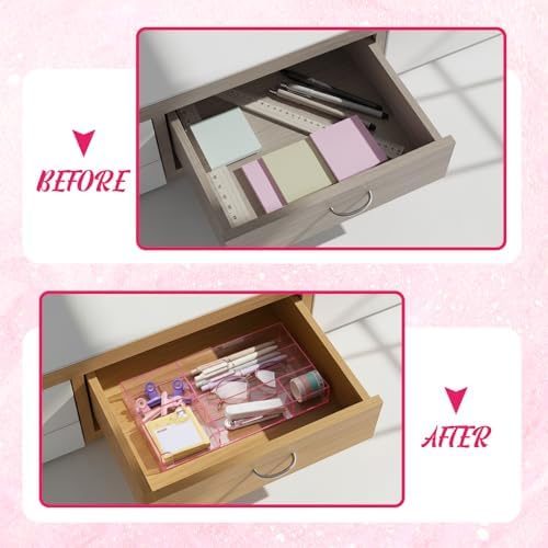 Briwooody Pink Acrylic Drawer Organizer,6 Compartments,Small