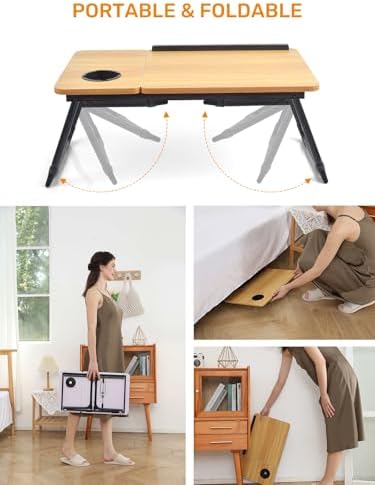 Lap Desk for Couch/Sofa/Floor, 5-Angle Adjustable Bed Desk with Foldable Legs &Cup Holder, Light Weight Bed Tray Table for Writing/Eating/Reading, Portable Laptop Stand for Adults, Kids