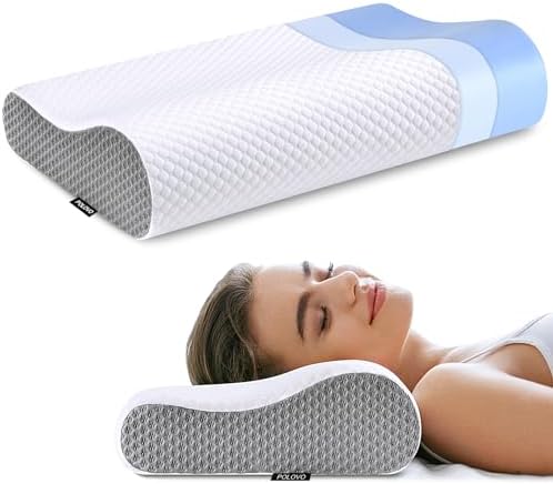 Neck Pillow Memory Foam for Pain Relief Bed Pillow for Sleeping, Ergonomic Orthopedic Cervical for Neck and Shoulder Pain, Side Back Stomach Sleeper(White&Grey)