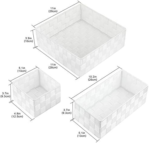 Posprica Woven Storage Box Cube Basket Bin Container Tote Organizer Divider for Drawer,Closet,Shelf, Dresser (White)