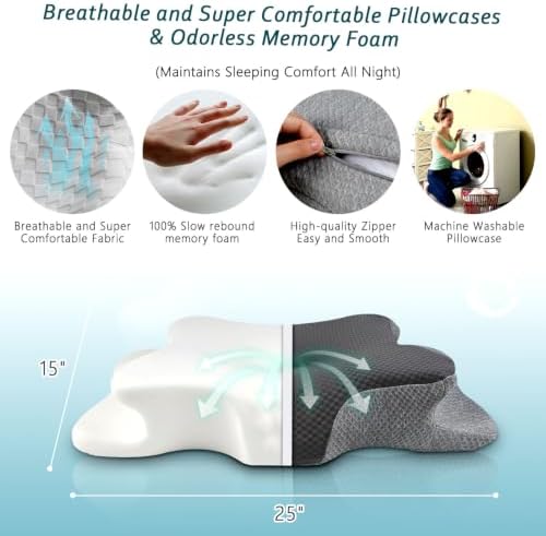 CHxxy Cervical Neck Pillow for Pain Relief Sleeping, Memory Foam Pillows
