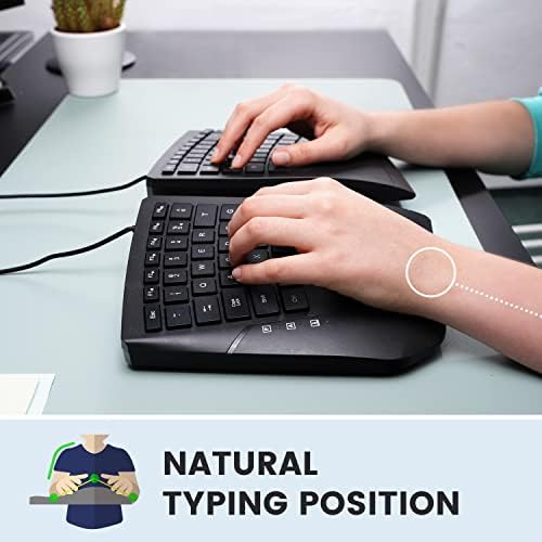 Perixx PERIBOARD-524B US, [Firmware Updated] Wired Ergonomic Split Keyboard - Up to 2 Ft Seperation - Adjustable Tilt Angle - Low Profile Membrane Keys - Black - US English