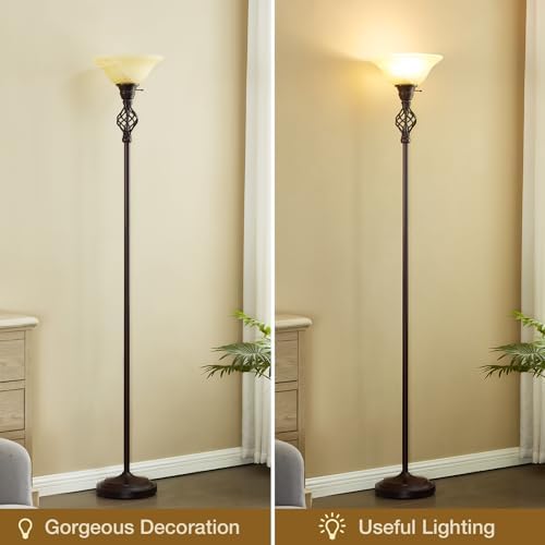 GyroVu Torchiere Floor Lamp for Living Room, LED Standing Reading Light