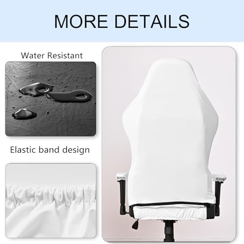 Waterproof PU Leather Gaming Chair Cover, Ergonomic Office Computer Game Chair Slipcovers, 4pcs Set Anti-Slip Stretchy Covers for Reclining Racing Gaming Chair (White)