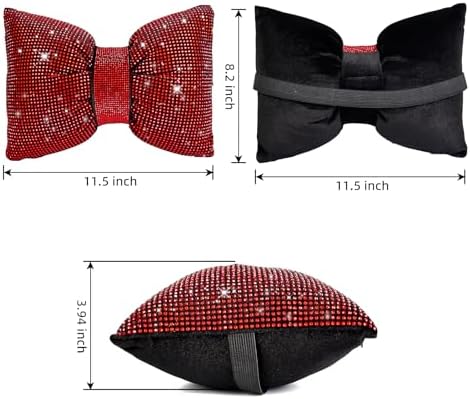 ChuLian 2 PCS Bling Car Pillows,Rhinestones Bowknot Car Headrest Pillow,Red