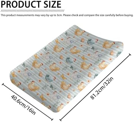 Watercolor Farm Chicken Butterflies Flowers Floral Stripes Baby Changing Pad Cover, Unisex Chicken Nursery Diaper Changing Table Pad Mat Sheet for Boys Girls-16x32
