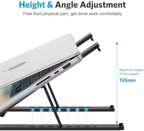 Portable Laptop Stand, OMOTON Laptop Stand for Desk Ergonomic 7-Levels Angles Adjustable Computer Stand, ABS Laptop Riser Holder Compatible with All Laptops and iPad(10-15.6")