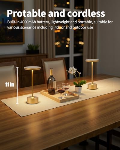 PUSU Rechargeable Table Lamps Set of 2, Gold Cordless Portable Desk Lamp
