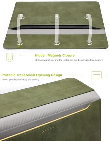 HYZUO 13 Inch Laptop Case Sleeve with Stand for MacBook Air, Olive Green