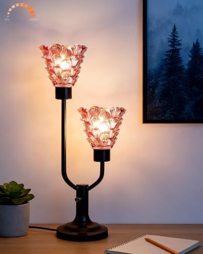 Lightdot Mid Century Modern Glass Table Lamp Vintage Pink Lamp Dimmable