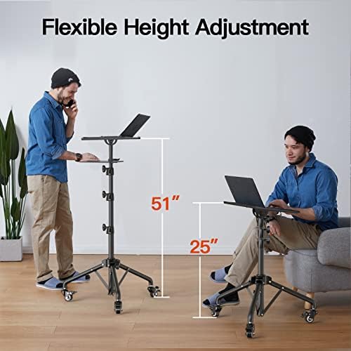 Amada Projector Stand with Wheels, Height Adjustable Rolling Stand with Mouse Tray, Bag Included - Ideal for Laptop, Projector, DJ, Sheet Music - AMPS05