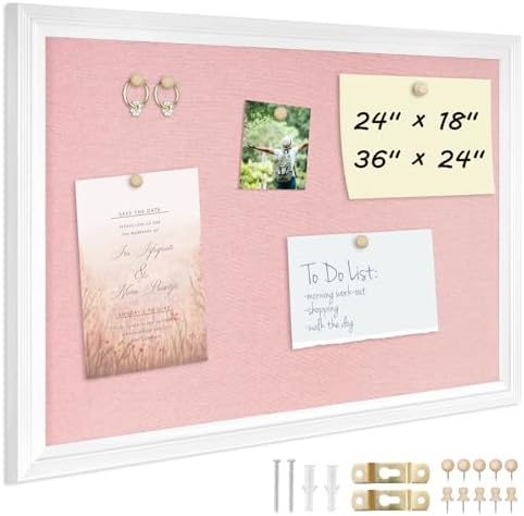 DOLLAR BOSS Bulletin Boards with Linen, 36"x24" Pink Cork Board, White