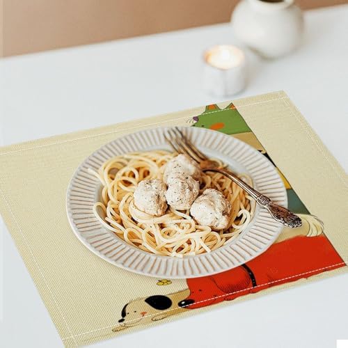 Stacked Dogs Colorful Linen Placemats Set of 1PCS, Heat Resistant Non-Slip Washable Table Placemats for Dining Everyday Use Hotel Banquet Home Decor