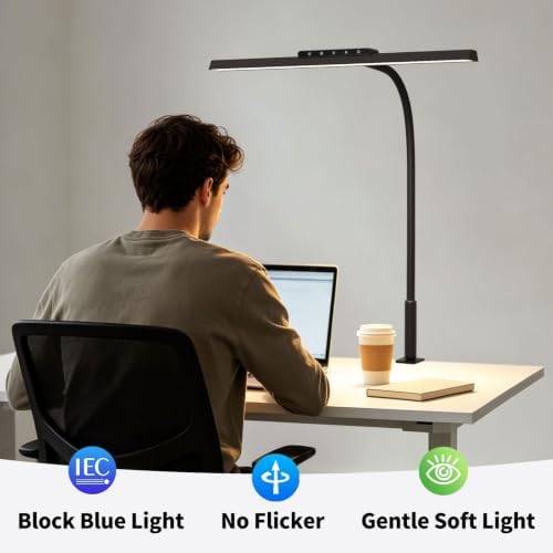 18W Clamp LED Desk Lamp for Puzzle, 16.5" Gooseneck, 3 Color Dimmable