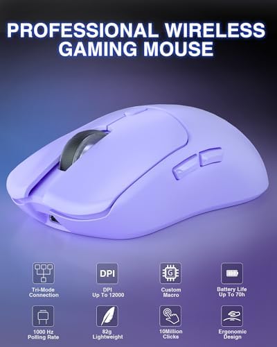 AULA SC580X Wireless Gaming Mouse, Tri-Mode Purple Gaming Mice & 12000 DPI