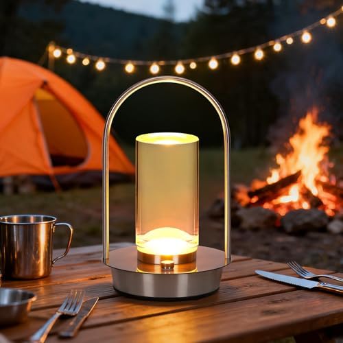 Portable Crystal Lantern Table Lamp Outdoor Indoor,4000mAh Cordless Small LED Desk Lamp Rechargeable,3-Color Dimmable Waterproof Shower Lamp for Shower Patio Bar Camping(Silver)