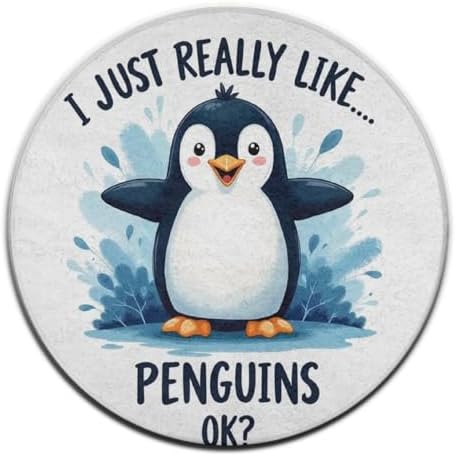 Soft Round Yoga Carpet, Office Chair Decor Round Mat for Carpet and Hardwood Floors Cute Penguin