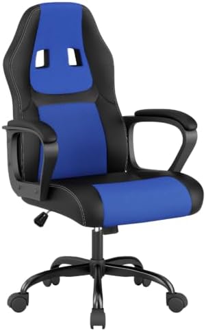 PayLessHere Gaming Chair Ergonomic Office Chair Computer Chair with Lumbar Support Ergonomic Pu Leather Adjustable Height Executive Chair for Women Men and Adults (Classic, Blue)