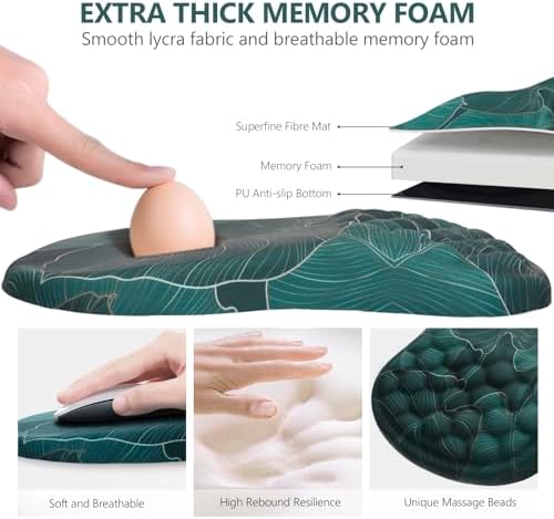 Ergonomic Mouse Pad Wrist Rest, 15° Memory Foam, Non-Slip PU Base