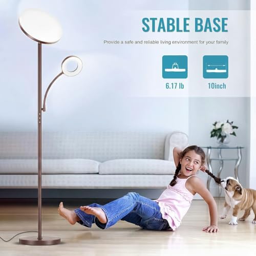 marctronic Warm Brown Floor Lamp, 42W 4000LM Super Bright, Stepless Dimmable & Memory Function, Standing Reading Lamp with Remote & Touch Control for Living Room/Bedroom