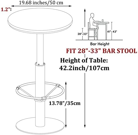 LOKKHAN 42" Tall Rustic Industrial Bar Table 19.68" Dia Round Wooden Top Metal Frame Height Fixed Standing Pub Dining Room Bistro Cocktail Table, Black & Brown