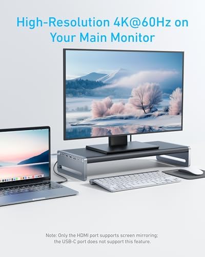 Anker USB-C Hub, 10-in-1 Aluminum Monitor Stand with 85W Max Charging