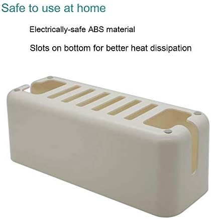 Cable Management Box with Bamboo Lid, Small Power Strip Organizer, White