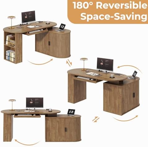 HSH L Shaped Office Corner Desk with Storage Cabinet for Home 60 Inch