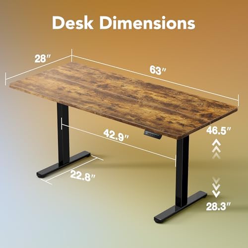 HUANUO 63x28 Inch Electric Standing Desk, Height Adjustable, Rustic Brown