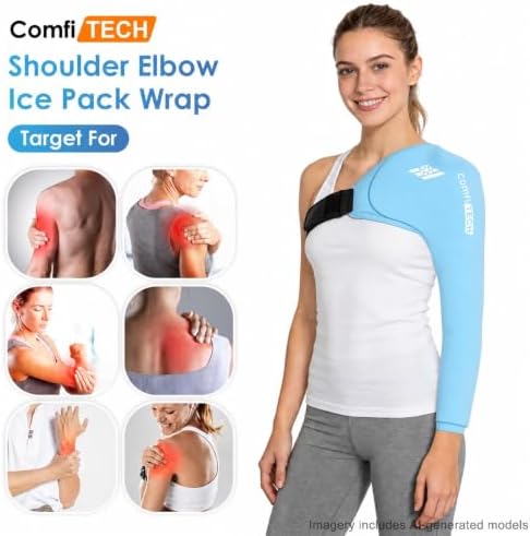 ComfiTECH Shoulder Arm Ice Pack Wrap for Pitcher & Recovery, Blue, M